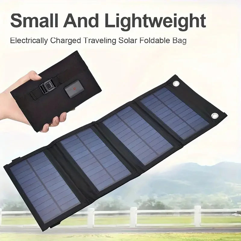 Panel solar plegable USB portátil ideal para viajes a lugares de difícil conexión