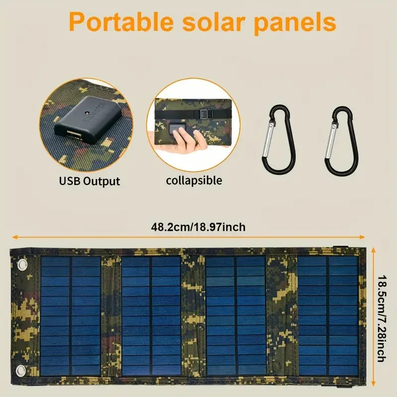 Panel solar plegable USB portátil ideal para viajes a lugares de difícil conexión