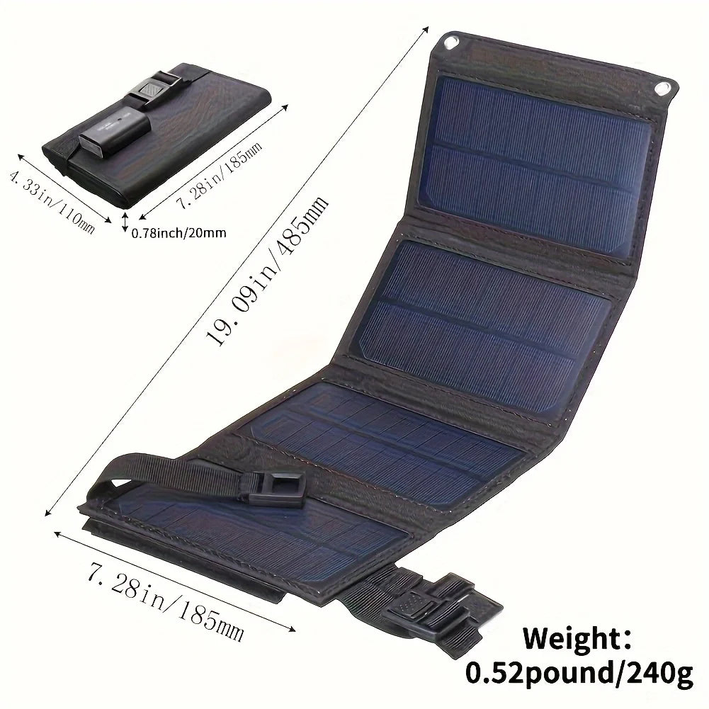 Panel solar plegable USB portátil ideal para viajes a lugares de difícil conexión