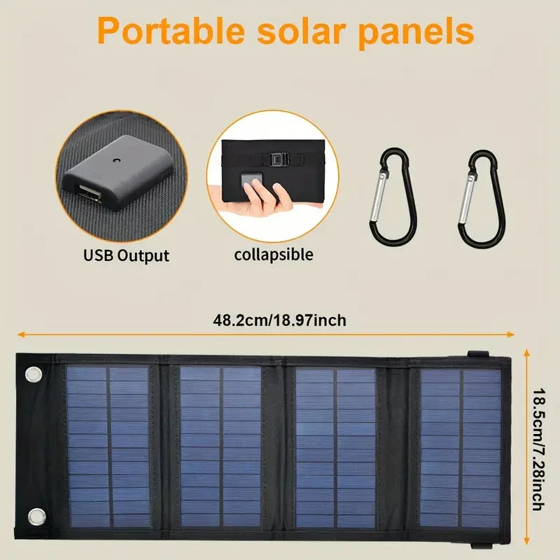 Panel solar plegable USB portátil ideal para viajes a lugares de difícil conexión