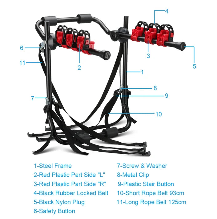 Car Rear Trunk Bicycle Rack Hold 3 Bikes, Three Bikes Stand, SUV Vehicle Trunk Mount MTB Bike Cycling Stand Storage Carrier