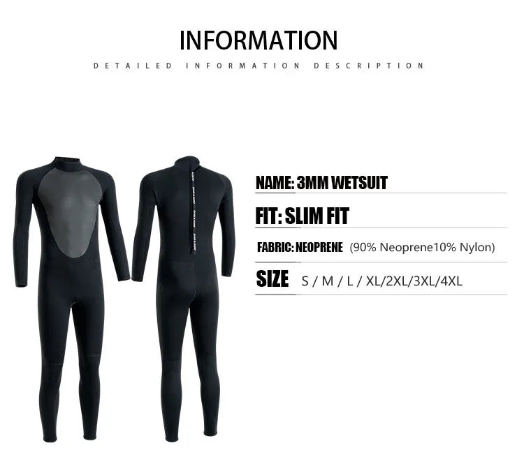 Trajes de neopreno de 3 mm para hombre, para buceo, surf, natación, trajes completos, para agua fría, para mantener el calor, con cremallera, para deportes acuáticos, traje de buceo completo