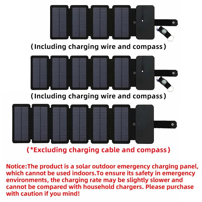 Panel de carga solar portátil multifuncional    Es plegable , es compacto por ende muy fácil de llevar , ideal para que te quedes sin batería