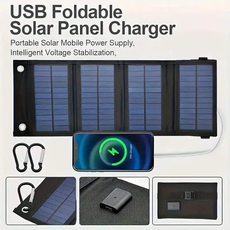 Panel solar plegable USB portátil ideal para viajes a lugares de difícil conexión