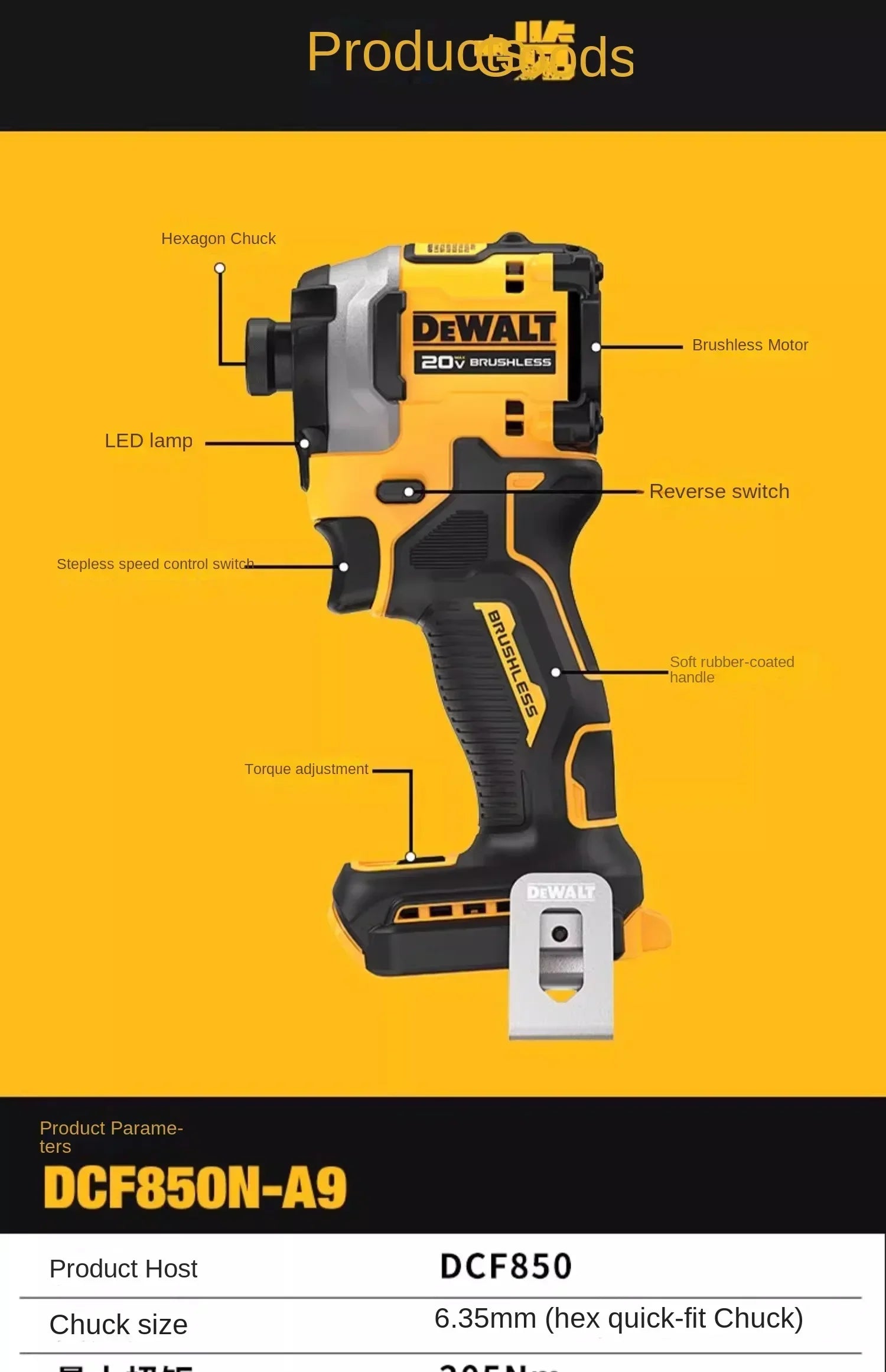 DEWALT DCF850 Impact Driver Electric Driver 20V Lithium Battery Brushless battery screwdrivers High Torque tools 공구