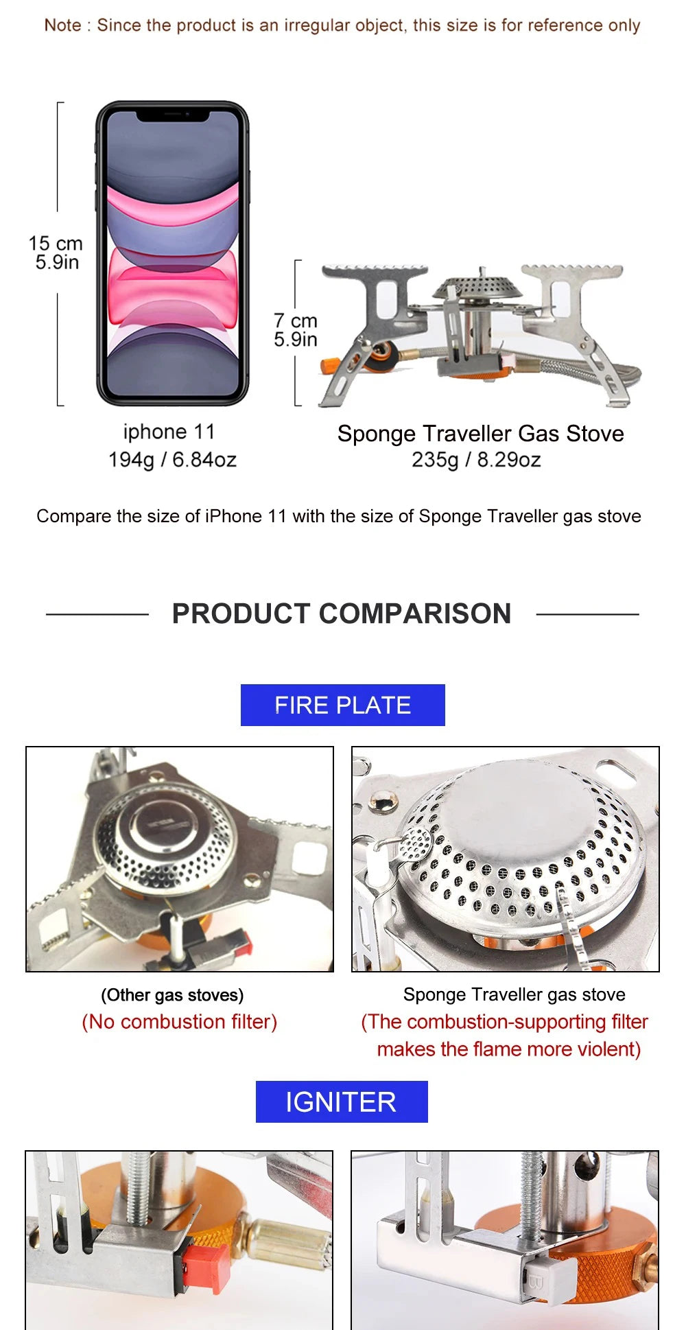 Estufa de gas para acampar, portátil, plegable. Ideal para mochileros, campistas, senderismo, picnic