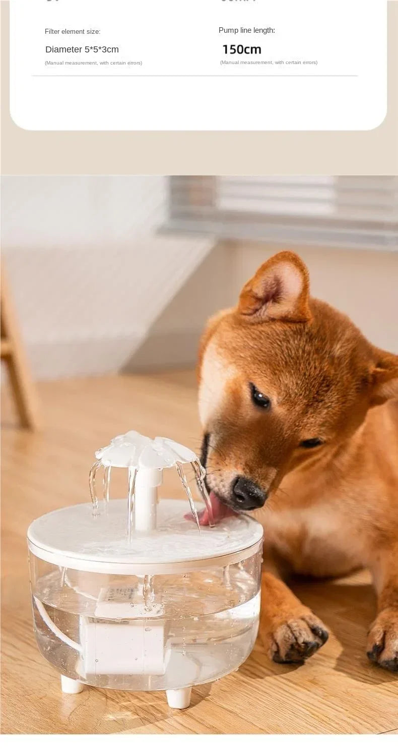 Dispensador de agua para mascotas, 2 L, filtro automático, USB, fuente de agua, silencioso