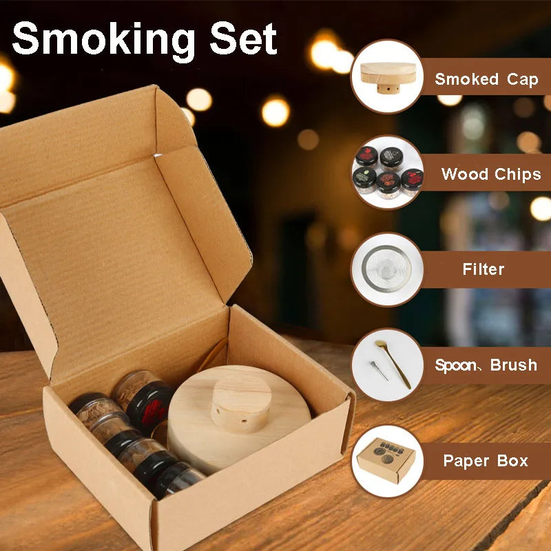 Smoker Kit Old Fashioned Whiskey Drink Smoker Infuser with Fuel Wood Shavings Smoking Cocktail Gift for Your Friends Husband Dad