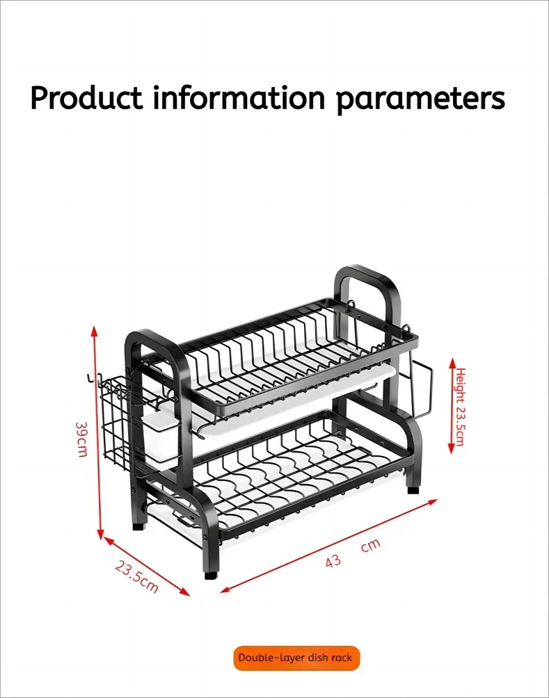 Estante multifuncional para platos de 2 niveles Estante de drenaje con palillos/cuchillos/soporte para tablas de cortar