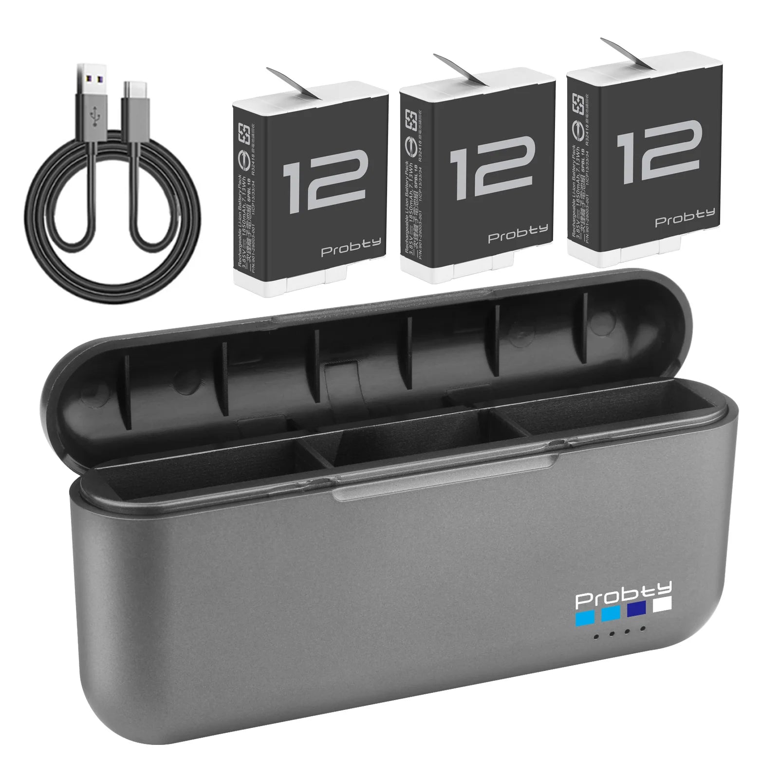 Batería Endurance de 1850 mAh para GoPro Hero 12 11 10 9 Caja de carga de 3 Baterias