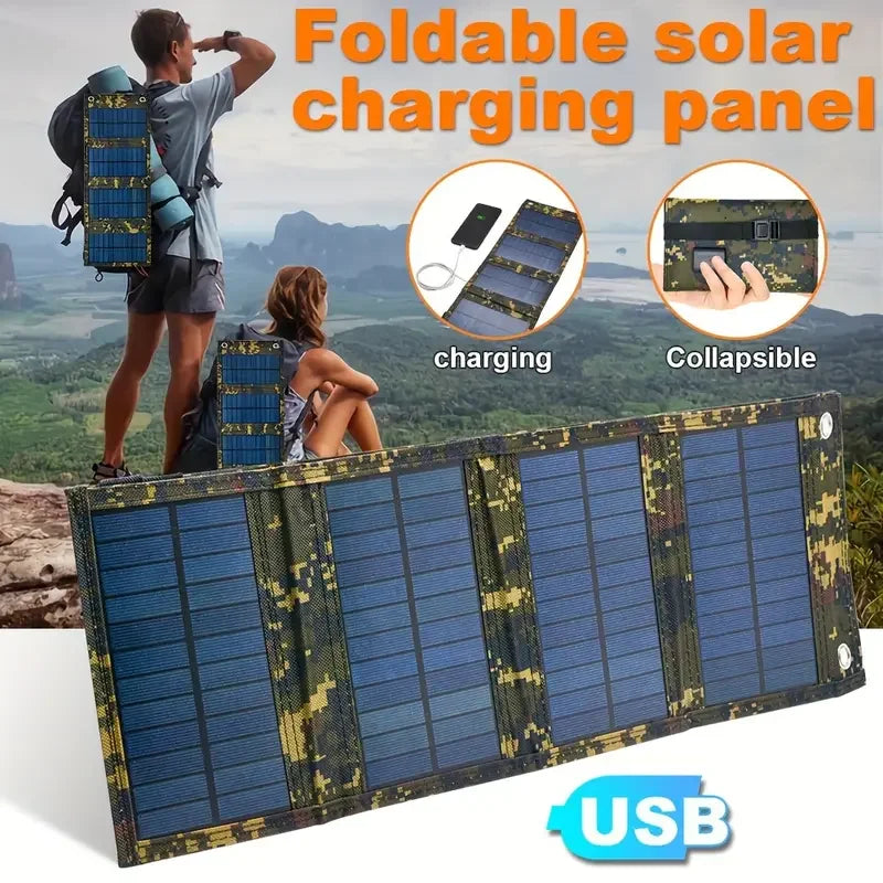 Panel solar plegable USB portátil ideal para viajes a lugares de difícil conexión