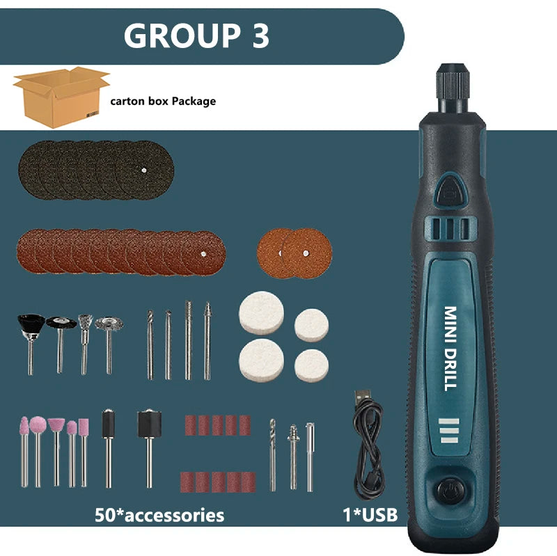 DONUMEH Cordless Electric Drill Grinder Dremel Rotary Tool Rechargeable Battery Woodworking Engraving 3 Speed Mini Engraver pen