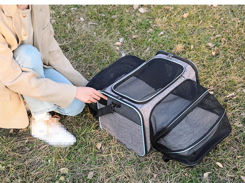 Mochila transporte para mascotas, bolso expansible con buena ventilación