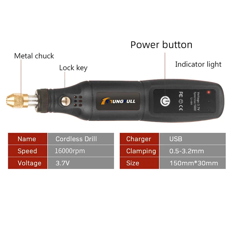 USB Engraving Tool Dremel Tool Cordless Drill Rotary Tool Mini Wireless Electric Drill Rechargeable Polishing Machine