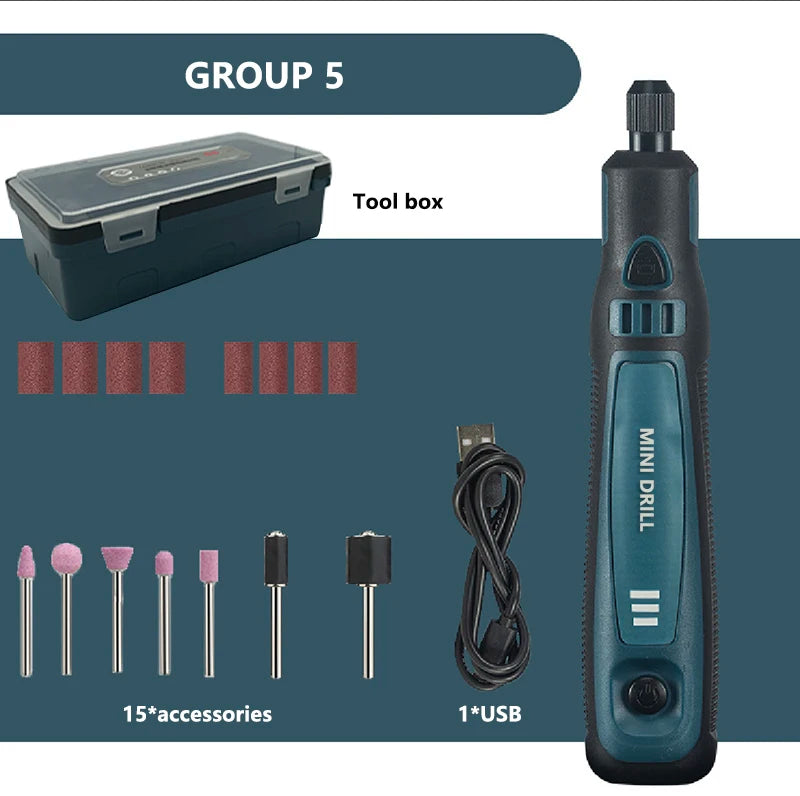 DONUMEH Cordless Electric Drill Grinder Dremel Rotary Tool Rechargeable Battery Woodworking Engraving 3 Speed Mini Engraver pen