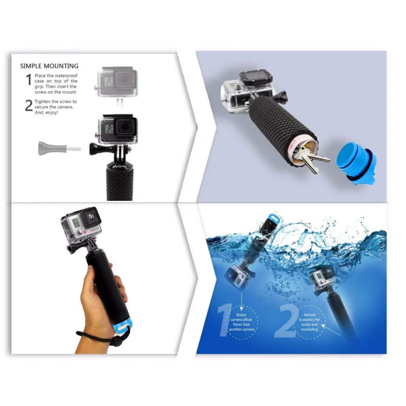 Water Floating Hand Grip Handle Action Camera Mount for Go Pro Accessories for GoPro Hero 10 8 7 6 Xiaomi Yi DJI 2