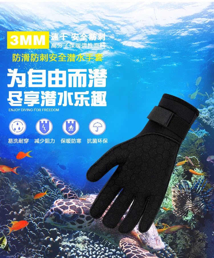 Guantes de buceo de 3 mm, guantes de pesca submarina gruesos de neopreno, antideslizantes, mantener caliente, surf, natación, kayaks, guantes ajustables de remo