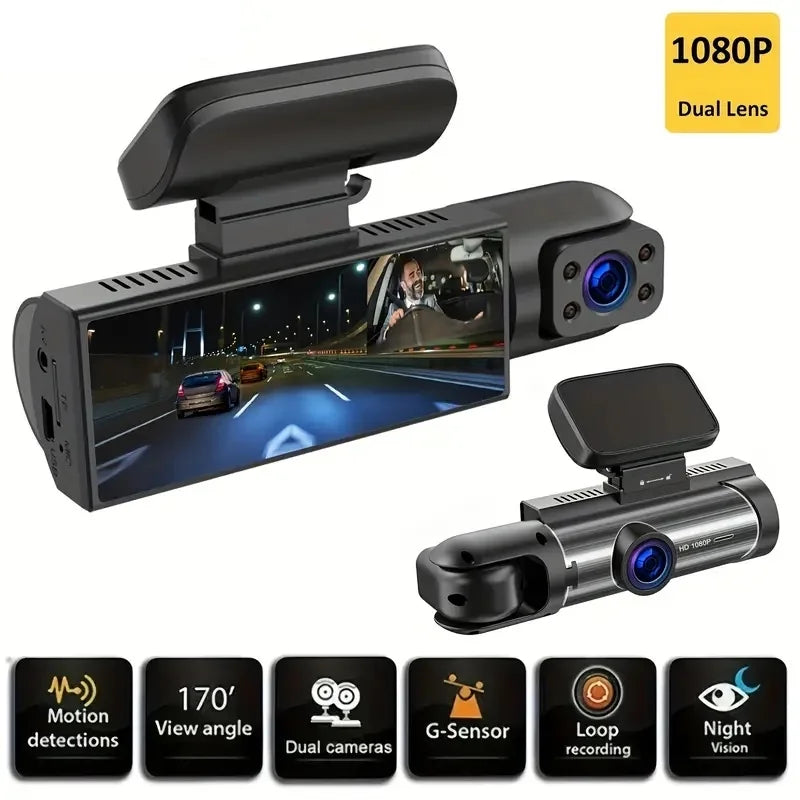 Dash Camera Front And Inside,3.16inchdash Cam 1080P G Sensor HD Night Vision Loop Recording Wide Angle Car DVR