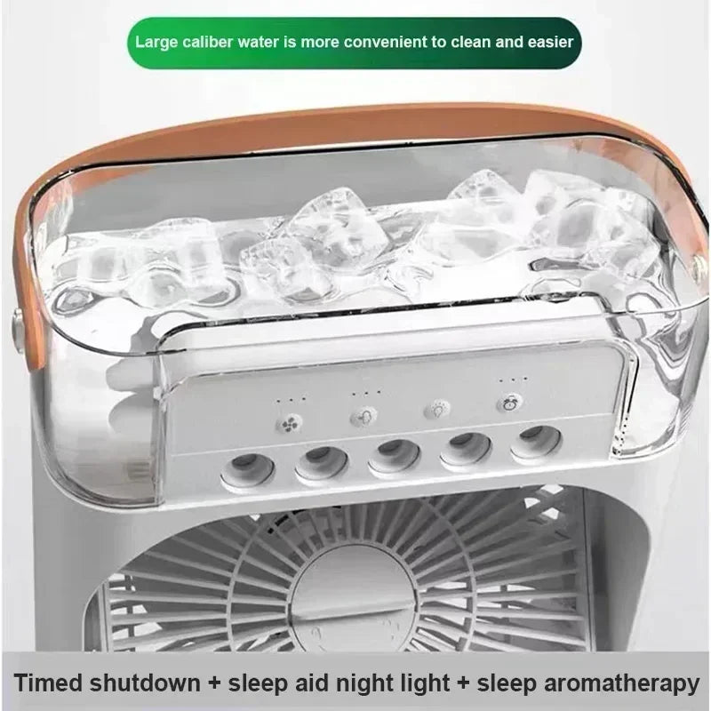 Ventilador con aire acondicionado,, luz nocturna LED, humidificador portátil, ventilador de oficina para el hogar