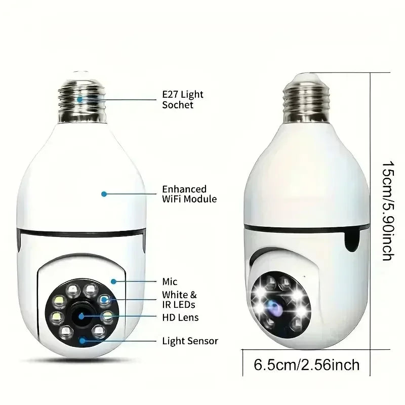 Bombilla WIFI Lente de cámara Visión nocturna Cámara de vigilancia doméstica inteligente AI Seguimiento humano Alarma de voz