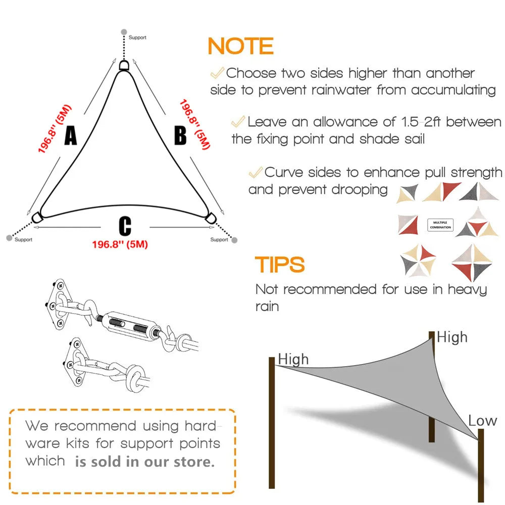 Toldo triangular solar de patio trasero impermeable Bloque UV