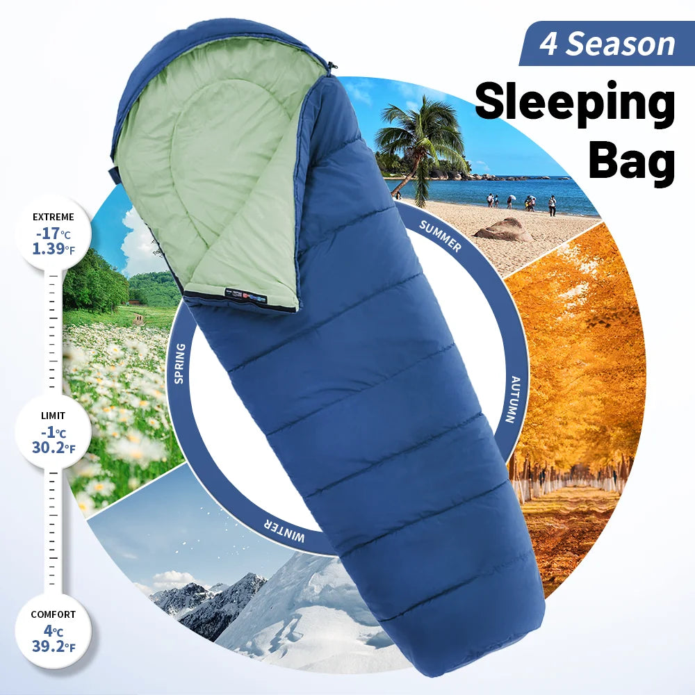 Saco de dormir para acampar, Naturehike - ultraligero, impermeable, de algodón, tipo momia, para las 4 estaciones, para mochileros, viajes al aire libre, senderismo