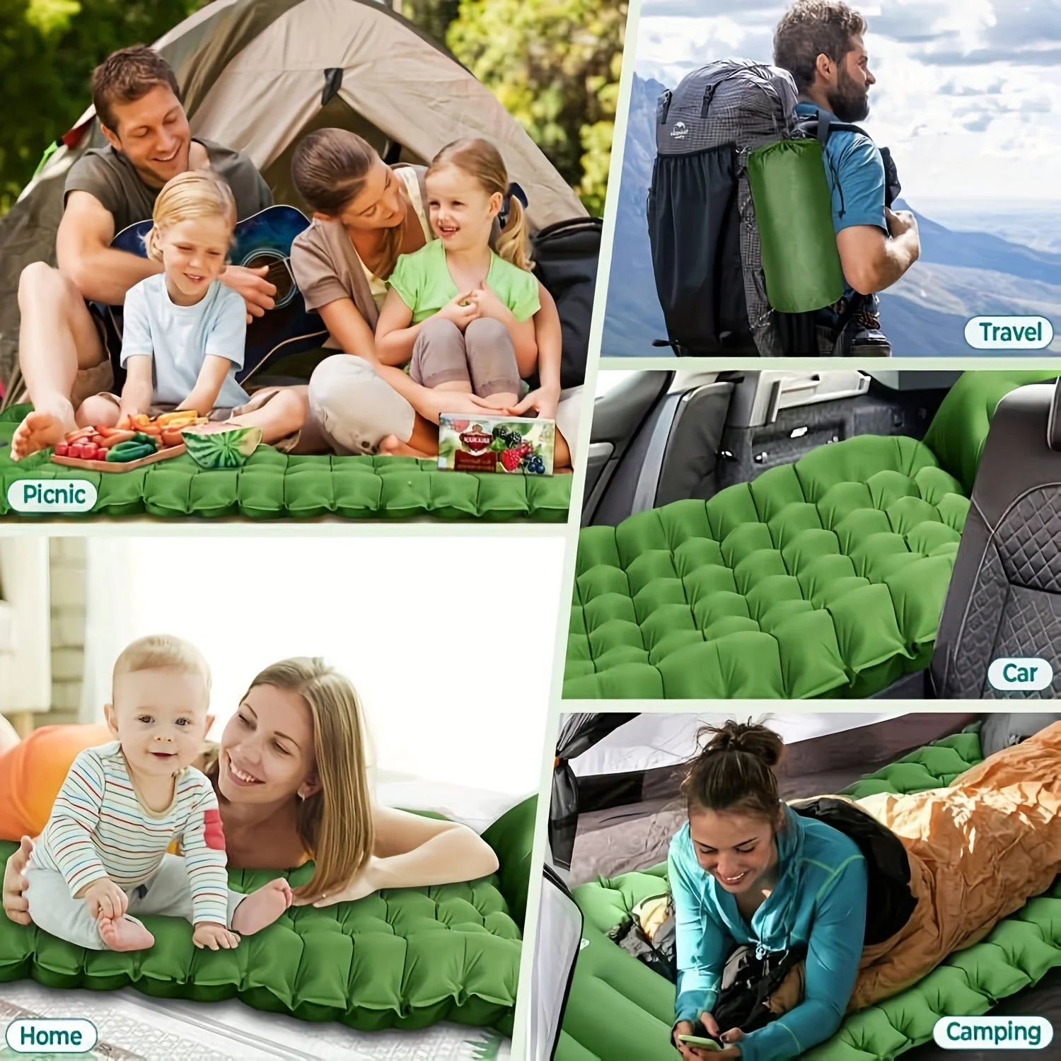 Colchoneta camping al aire libre inflable súper gruesa de 4 pulgadas con almohada incorporada, incluye bomba de aire