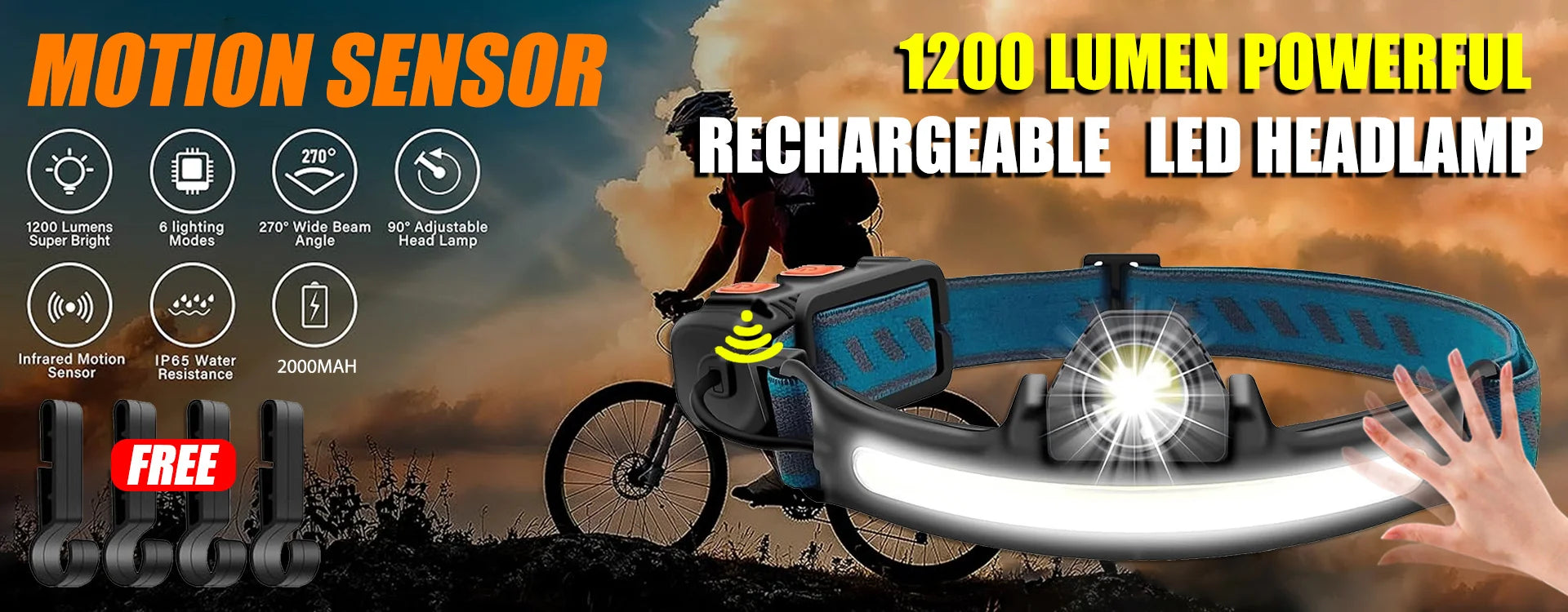 Lámpara de cabeza con sensor LED recargable