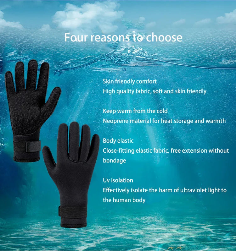 Guantes de buceo de 3 mm, guantes de pesca submarina gruesos de neopreno, antideslizantes, mantener caliente, surf, natación, kayaks, guantes ajustables de remo