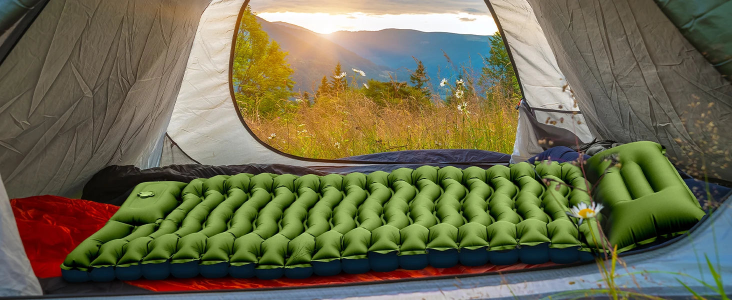 Colchoneta camping al aire libre inflable súper gruesa de 4 pulgadas con almohada incorporada, incluye bomba de aire