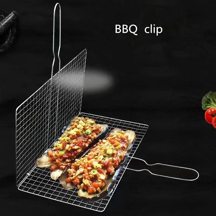 1pc, Grill Basket, BBQ Fish Grill Basket, Heavy Duty Grill Basket For Outdoor Picnic Camping, Grill Accessories, BBQ Accessaries