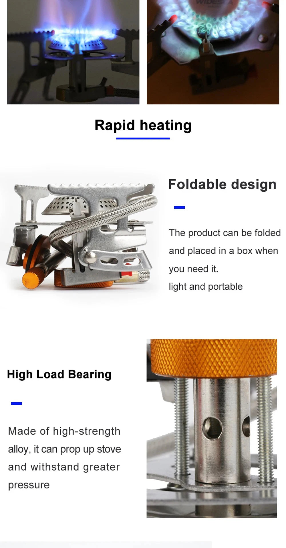 Estufa de gas para acampar, portátil, plegable. Ideal para mochileros, campistas, senderismo, picnic