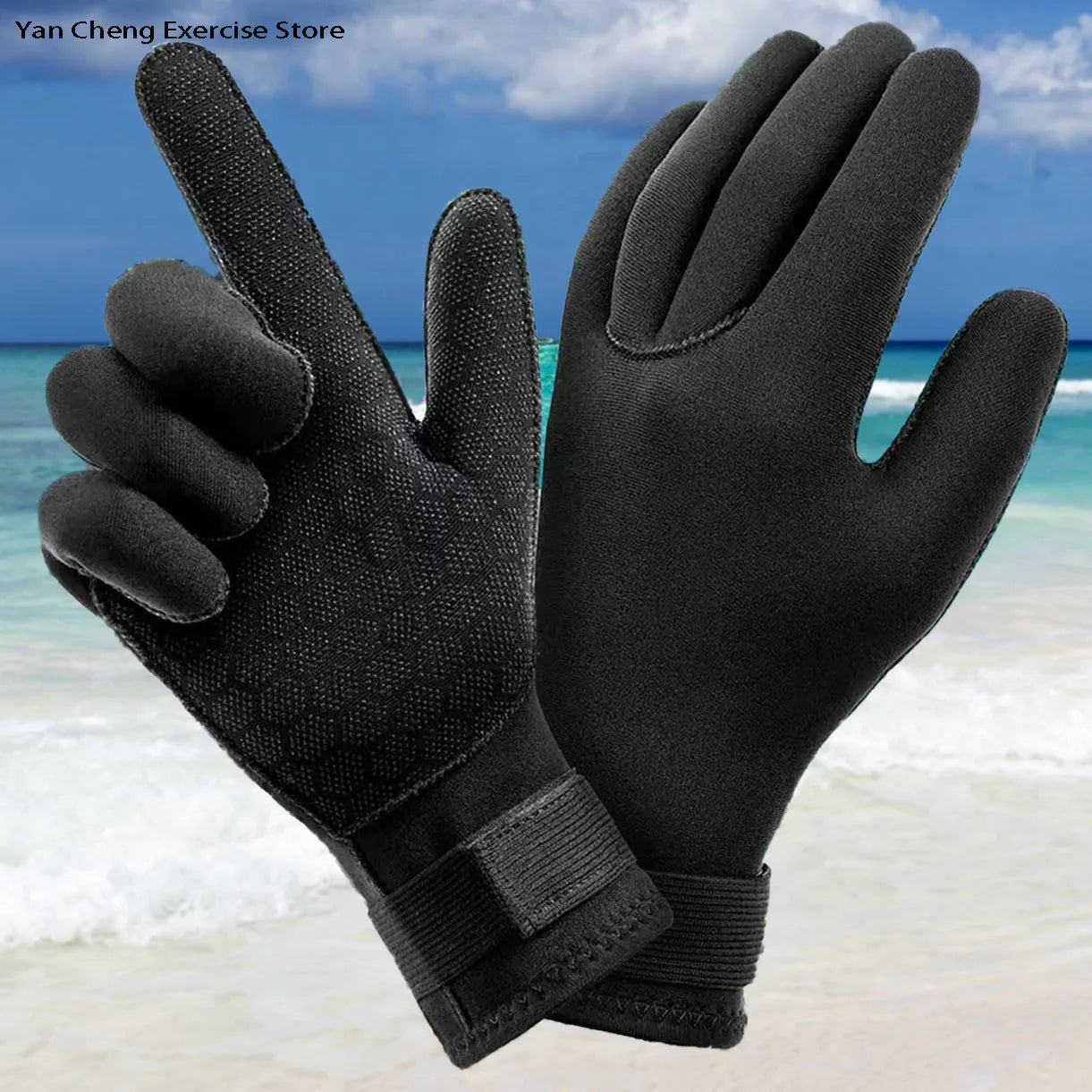 Guantes de buceo de 3 mm, guantes de pesca submarina gruesos de neopreno, antideslizantes, mantener caliente, surf, natación, kayaks, guantes ajustables de remo