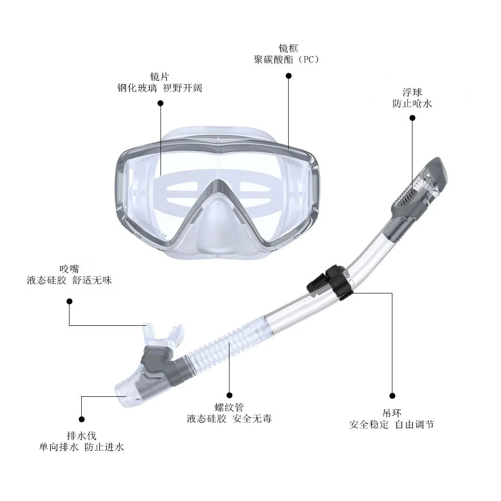 Máscara de buceo , tubo de respiración y aletas , pack submarino